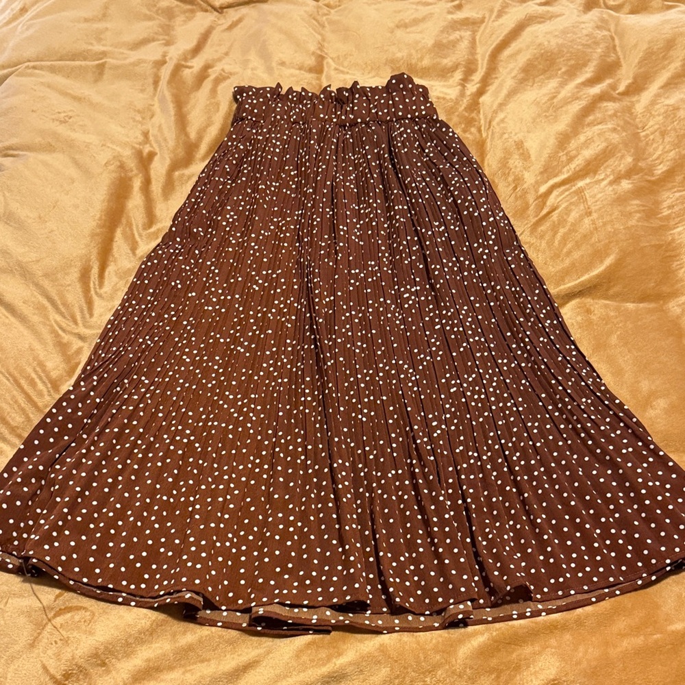 Brown Polka Dot Pleated Skirt